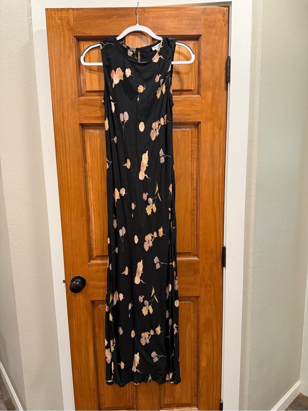 Black Floral Sleeveless Maxi Dress with Soft Blush Accents